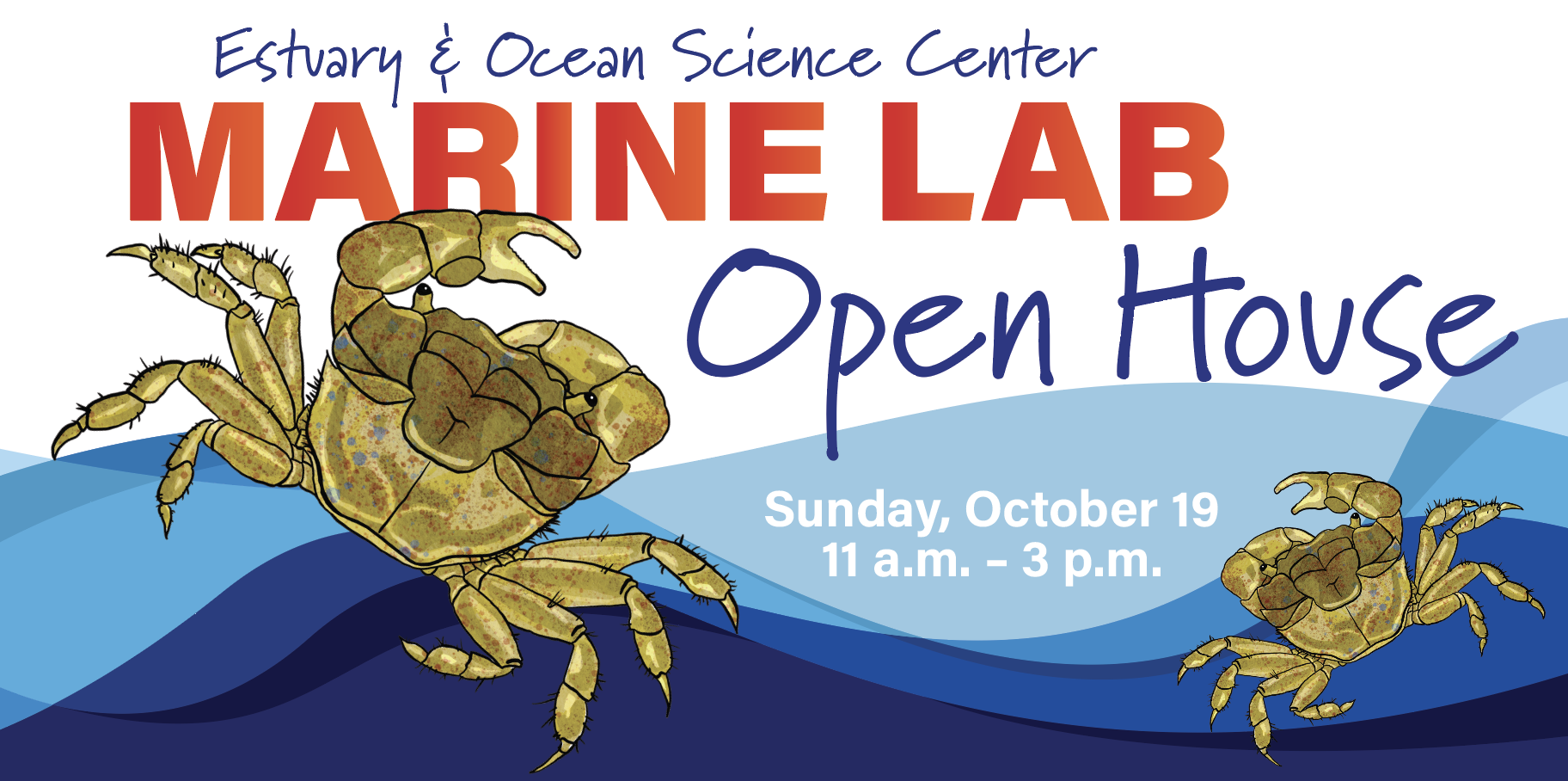 open house banner with two artistic crabs